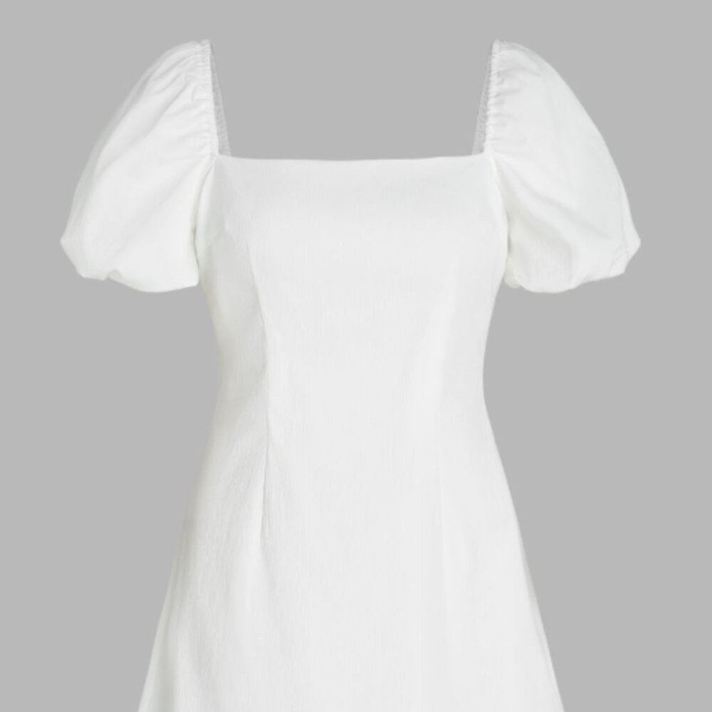 CIDER Square Neck Puff Sleeve Short Dress - White Bridal / Graduation Dress